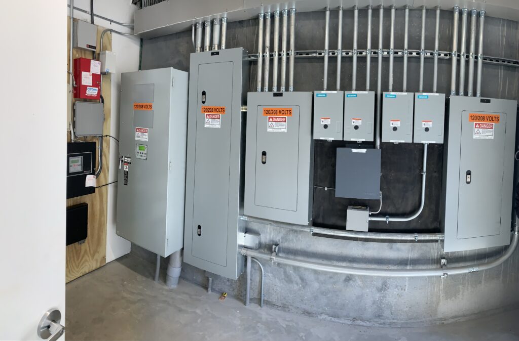 Electrical power panels and switchgear at an industrial facility in Morris County, NJ.